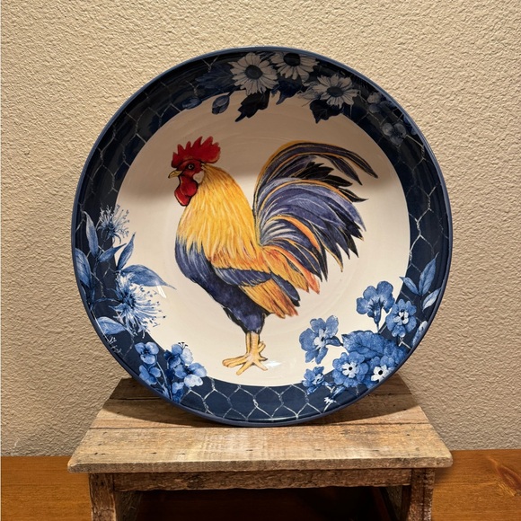 Farmhouse Rooster Bowl, Extra Large Colorful Ceramic Serving Bowl, Rooster Decor - Picture 15 of 15